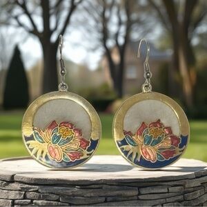 0127 Floral Hoop Cloisonné Earrings